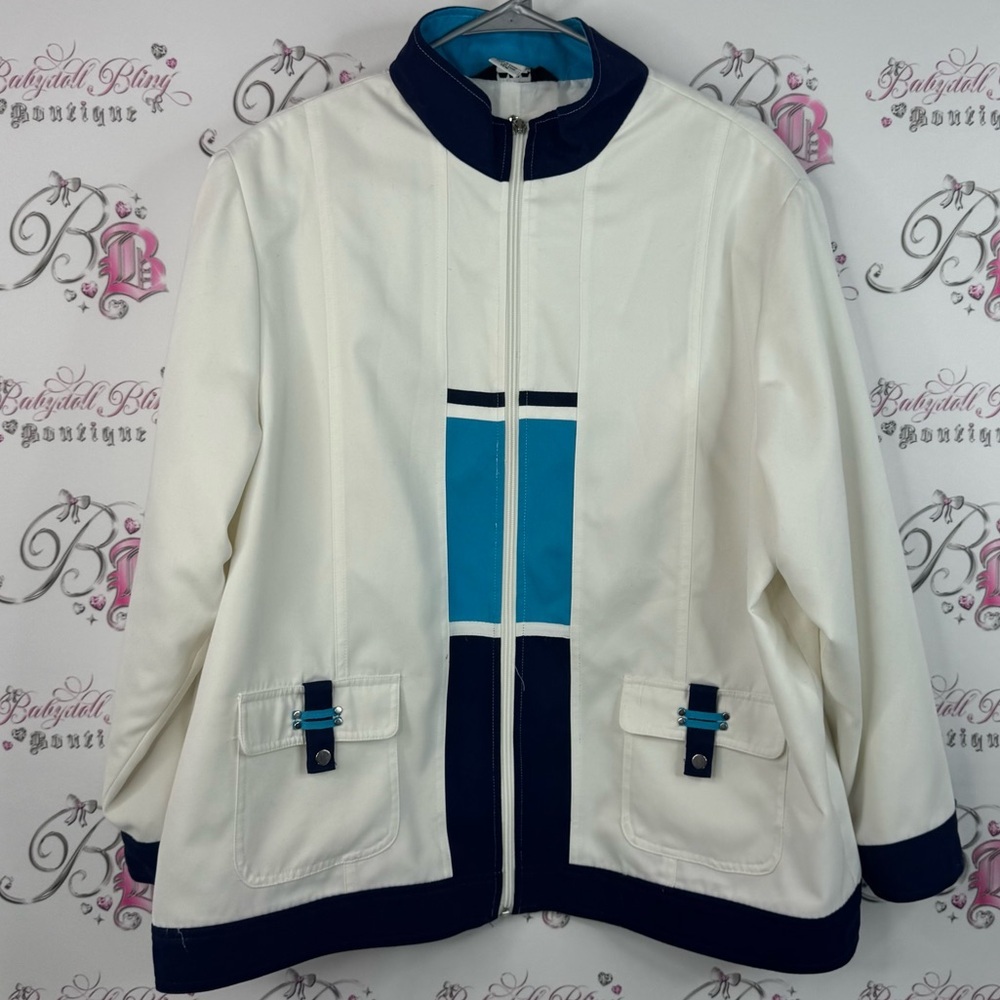 Alia jacket blazer vintage zip up pockets Women's White and Blue Blazer